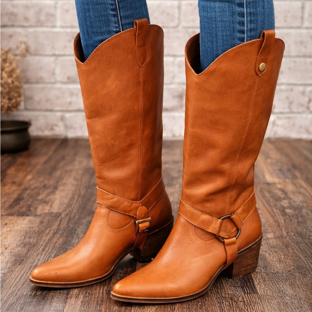 Convertible Western boots-Tan Leather
